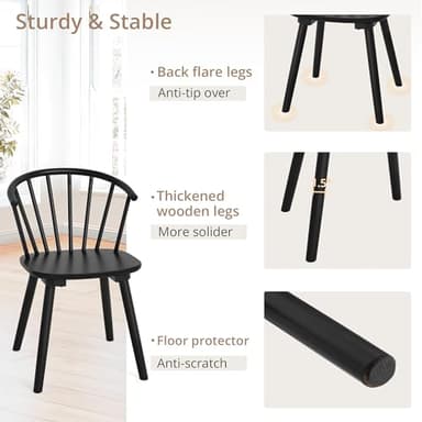 LUE BONA Black Dining Chairs Set of 4, Farmhouse Wood Dining Chairs with Semicircular Backrest, Spindle Dining Chair for Kitchen and Dining Room, 18 Inch - Image 5