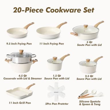 SENSARTE Ceramic Cookware Sets, Pots and Pans Set Nonstick, 20-Piece Induction Cookware, Non-toxic Healthy Non Stick Kitchen Cooking Set with Stay-Cool Handles, PFAS PTFE PFOA PFOS Free - Image 3