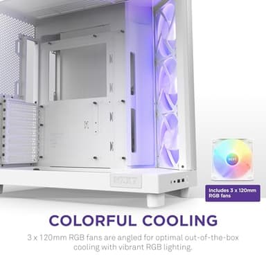 NZXT H6 Flow RGB Mid-Tower Airflow Case with 3 RGB Fans, Panoramic Glass Panels, and Cable Management - White - Image 4