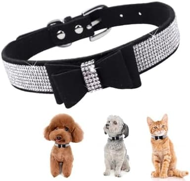 Extra Small Dog Collar with Bowtie，Rhinestone Bling Diamond Sparkly Crystal Jewel Cute Adjustable for Small Medium Large Girl Puppy Cat Collars Female Pet Kitten,Black XS - Image 3