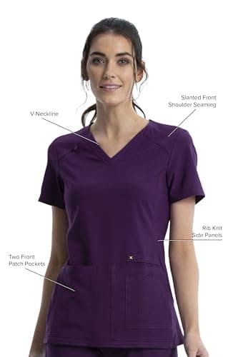 Cherokee Women's Medical Scrub Top Iflex V-Neck Knit Panel Top Plus Size CK605, 2XL, Eggplant - Image 2