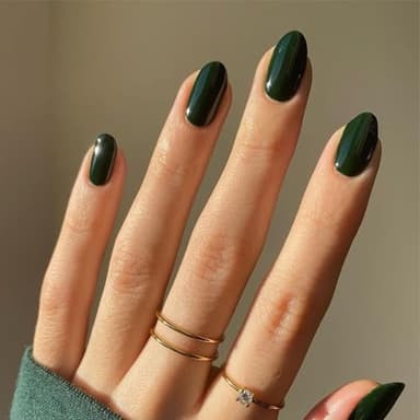 Modelones Dark Green Press on Nails Almond, Fall Halloween Short Almond Fake Nails, Reusable Nail Kit with Nail Glue Adhesive Tabs Mini Nail File, Nails Press Ons 32Pcs 16 Sizes - Image 1