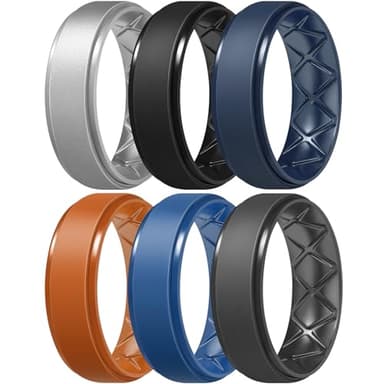 Egnaro Inner Arc Ergonomic Breathable Design, Silicone Rings Mens with Half Sizes, 7 Rings / 6 Rings / 5 Rings / 4 Rings / 1 Ring Rubber Wedding Bands, 8.5mm Wide-2mm Thick, 15-15.5(26.75mm) - Image 1