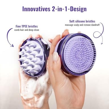 SHINLEA 2 in 1 Scalp Massager Hair Growth,Scalp Scrubber with Soft Silicone Bristles for Dandruff Removal,Shampoo Brush for Exfoliation,Head Massager for Both Wet and Dry Use (Purple) ﻿ - Image 2