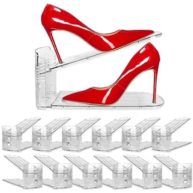 12 Pack Clear Shoe Slots Organizer - Adjustable Height 3.7''to 7.7'' Shoe stackers for a pair of shoes ,Shoe rack storage shoe space saver 50%,Easy to assemble shoe hold shoe organizer for cloest - Image 1
