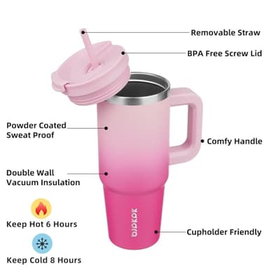 BJPKPK 30oz Stainless Steel Insulated Tumbler With Handle And Lid Straw Travel Coffee Mug Thermal Cup,Cherry Blossom - Image 2