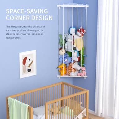 Stuffed Animal Storage Toy Organizer(Patented) - Corner Stuffed Animal Holder Length Adjustable - Wall Hanging Stuffed Animal Net Plush Storage for Nursery Playroom Bedroom Kids Room Decor(White) - Image 4