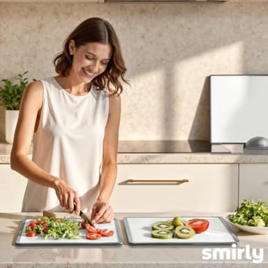 SMIRLY Plastic Cutting Board Set with Holder 3 Pieces, Non-Slip Dishwasher Safe Chopping Boards for Kitchen, Grey & White - Image 2