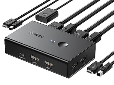 UGREEN HDMI KVM Switch 1 Monitor 2 Computers, with 4 USB Ports 4K@60Hz KVM Switches for Sharing One Monitor Keyboard Mouse Printer with 2 HDMI Cables, 2 USB Cables, Desktop Controller - Image 1