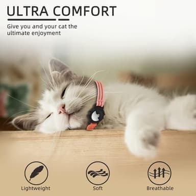 Reflective AirTag Cat Collar, Integrated Kitten Collar with Apple Air Tag Holder, Lightweight Cat Tracker Collars with Bell, Fits for Girl Boy Cats, Kittens and Puppies (Pink Coral, S) - Image 4