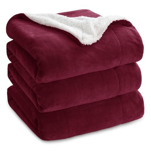 Bedsure GentleSoft Sherpa Fleece Blankets Queen Size for Bed - Thick and Warm, Soft Fuzzy Plush Queen Christmas Blanket for Winter, Burgundy, 90x90 Inches - Image 1