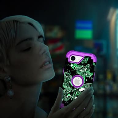 Miqala for iPhone 16e Case 2025,Glow in The Dark Three Layer Heavy Duty Shockproof Protection Hard Plastic Bumper+Soft Silicone Protective Case for Apple iPhone 16e,Dark Butterfly - Image 6