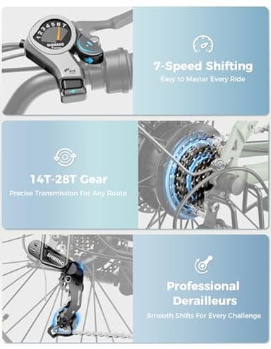 Jasion YC1 ST 26" Electric Bike, 750W Peak Motor, Step-Through Ebike for Adults, 360WH Removable Battery, Up to 40miles, Max 23MPH Urban Commuter E-Bike, 7 Speeds & Front Suspension - Image 9