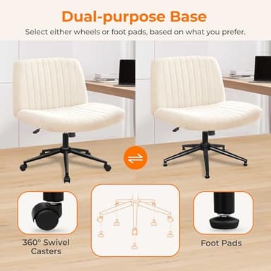 NEO CHAIR Criss Cross Chair with Wheels & Pads Home Office Cross Legged Chairs Ergonomic Computer Desk Task Wide Seat for Bedroom Vanity Comfy Swivel (Beige) - Image 3