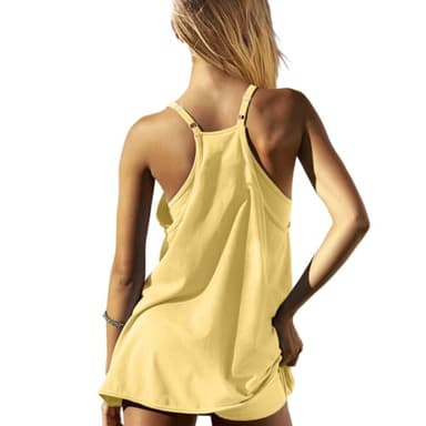 UNIANKIYA Womens Workout Romper Dress with Shorts Underneath Sleeveless Spaghetti Straps Athletic Outfits Casual Vacation Yellow - Image 2