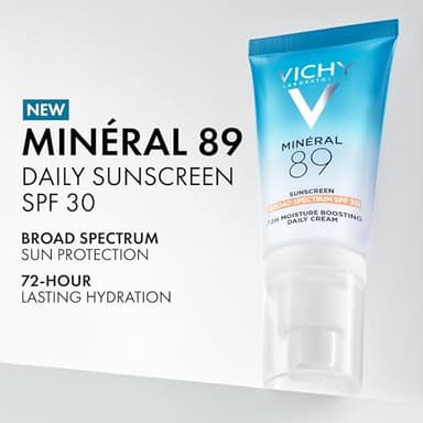 Vichy Minéral 89 Face Sunscreen SPF 30, Hydrating Daily Sunscreen For Face SPF 30, Hyaluronic Acid + Niacinamide + Squalane Oil, No White Cast Sunscreen, Oxybenzone Free, Travel Size Sunscreen - Image 2