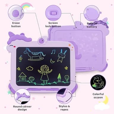 Kikapabi LCD Writing Tablet for Kids, Unicorn Toys Gifts for 3 4 5 6 7 Year Old Girls, Colorful Drawing Doodle Board, Toddler Educational Travel Toys Christmas Birthday Purple - Image 4