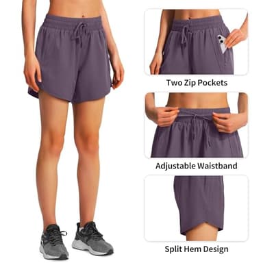 Ksmien Women's 5" Athletic Running Shorts Quick Dry Lightweight Workout Gym Shorts with Zipper Pockets UPF 50+ Grey Purple - Image 5