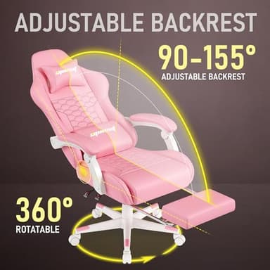 Opiesit Gaming Chair, Computer Gaming Chairs with Footrest, Linkage Armrests and Lumbar Support, High Back Ergonomic Office Chair for Adults, Big and Tall Desk Chair(Pink) - Image 4