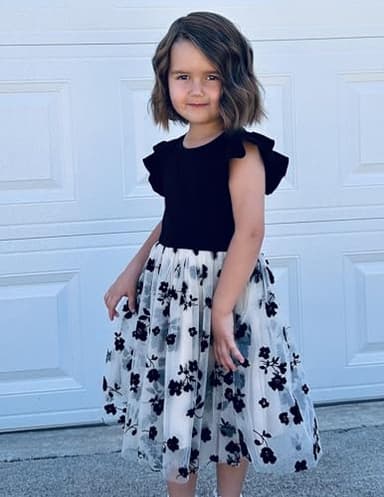 Arshiner Baby Girl Tulle Dress Toddler Flutter Sleeve Tutu Gown Flower Girl Wedding Birthday Party Dresses (Black Flower, 5T) - Image 2