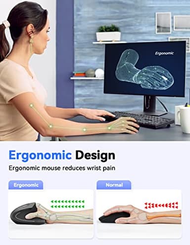 TECKNET Ergonomic Mouse, 4800 DPI Wireless Vertical Mouse with 5 Adjustable DPI Levels, 6 Buttons 2.4GHz Optical Carpal Tunnel Mouses for Laptop, Desktop, PC, MacBook - Black - Image 2