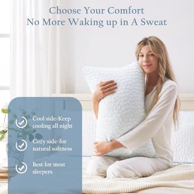 Luxe Linen Reversible Soft & Cooling Bed Pillow for Sleeping Set of 2, King Cozy Bamboo Rayon Pillow for Side, Back & Stomach Sleepers, PE Cooling Adjustable Shredded Memory Foam Pillows 20"*36" - Image 7