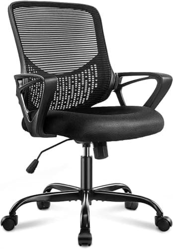 Desk Computer Chair with Wheels Ergonomic Home Office Chair with Lumbar Support and Fixed Armrests, Mid Back Mesh Chair Rolling Swivel Chair，Black - Image 1