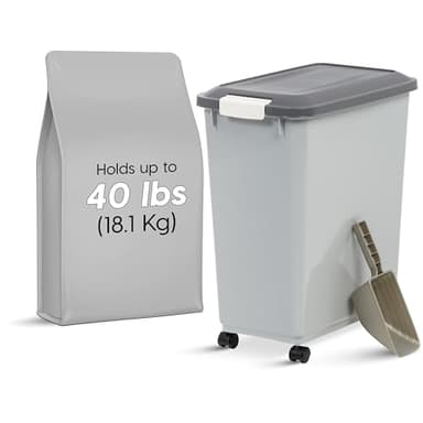 IRIS USA Dog Food Storage Container with Wheels, Airtight Lid, 2-Cup Scoop, Up to 40 Pounds Pet Food Storage, Built in Scoop Storage in Lid, Versatile Pet Food Bin, Portable, BPA Free, Gray/Dark Gray - Image 2