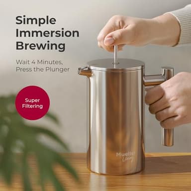 MuellerLiving French Press Coffee Maker 20oz, Stainless Steel French Press Coffee, 4 Filter Heat Resistant Double Insulated, Rust-Free, Food Grade, Dishwasher Safe Coffee Pot - Image 6