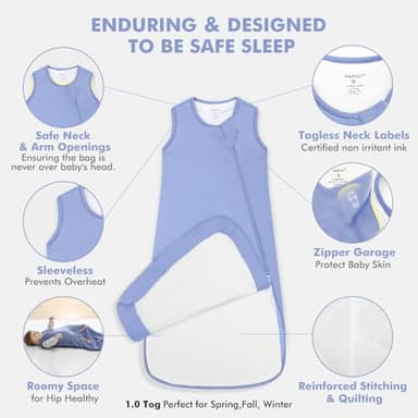HAPIU Unisex Rayon Made from Bamboo Baby Sleep Sack TOG 1.0, 2-Way Zipper YKK, Wearable Blanket Baby,6-18 Months,Blue - Image 4