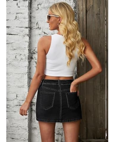 Vetinee Denim Skirt with Shorts Womens Jean Skorts High Waisted Black Skort Soft Black X-Large Fits Size 16 / Size 18 - Image 2