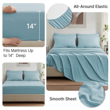 Anluoer King Comforter Set 7 Piece, Light Blue Bed in a Bag with Sheets, Comforters King Size Bedding Sets with 1 Comforter, 2 Pillow Shams, 2 Pillowcases, 1 Flat Sheet,1 Fitted Sheet - Image 5