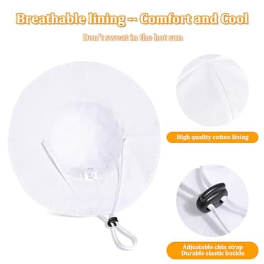 Baby Girl Sun Hat with UPF 50+ Outdoor Adjustable Beach Hat with Wide Brim Bucket Hats (2-3 Years,White) - Image 3
