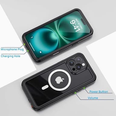Lanhiem Magnetic for iPhone 16 Pro Waterproof Case, Dustproof Case Built-in Screen Protector [Compatible with MagSafe], Full Body Heavy Duty Rugged Phone Cover for iPhone 16 Pro 6.3" (Black/Clear) - Image 7