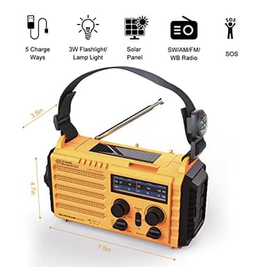 Raynic Weather Radio, 5000mAh/18500mWh NOAA Weather Radio, Solar Hand Crank Emergency Radio with AM/FM/SW/NOAA Weather Alert, Flashlight, Reading Lamp, Cell Phone Charger and SOS Siren - Image 6