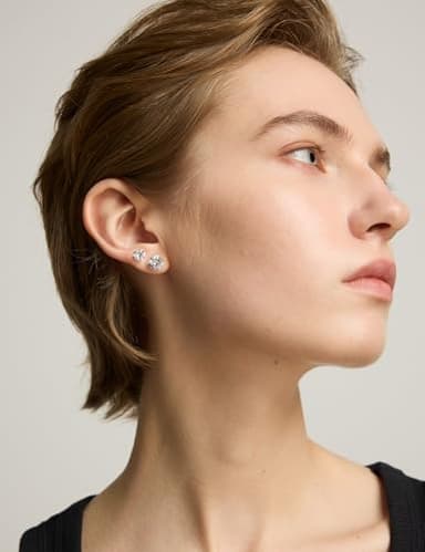 6 Pairs Stud Earrings Set, Hypoallergenic Cubic Zirconia 316L Earrings Stainless Steel CZ Earrings 3-8mm (Steel color) - Image 4