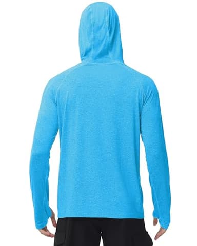 Mens UPF 50+ Fishing Swim Shirt - Long Sleeve Sun Shirts Rashguard Running Hiking Beach Workout Hooded Shirt with Thumbhole - Image 3