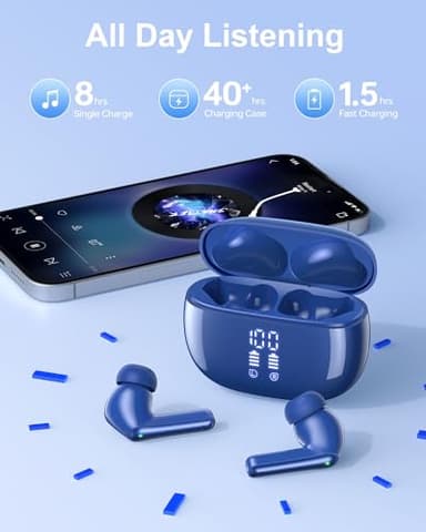 HUIFU Ear Buds Wireless Earbuds - Bluetooth Headphones 40H Playtime LED Display Deep Bass Stereo in-Ear Earphones with IPX7 Waterproof for iPhone Android Phone Tablet Laptop, Navy Blue - Image 6