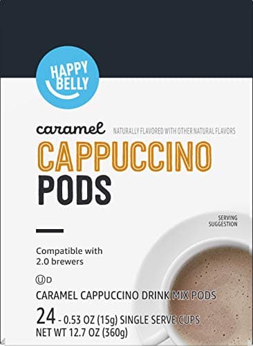 Amazon Brand - Happy Belly Cappuccino Coffee Pods Compatible With K Cup Brewers, Light Roast, Caramel Flavored, 24 Count, 12.72 ounce (Pack of 1) - Image 3