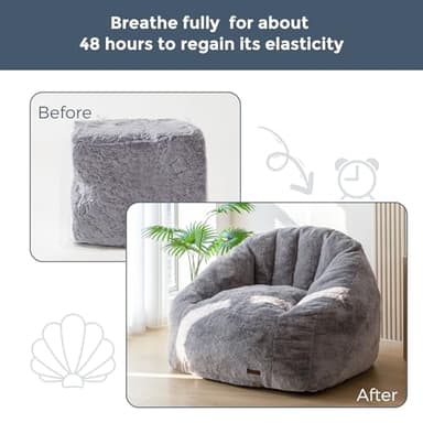 MAXYOYO Giant Bean Bag Chair, Oversized Bean Bag Couch for Adults and Kids, Faux Fur Shell-Shaped Large Chair with Filler, Stuffed Big Accent Sofa Lounge Floor Sofa for Gaming, Reading, Dark Grey - Image 4