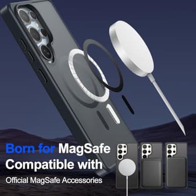 T Tersely [3 in 1 Magnetic Matte Case for Samsung Galaxy S25 Ultra 5G(6.9 inch), with 2 Pack Tempered Glass Screen Protector, Translucent Frosted Skin-Feel Case, Compatible with MagSafe, Black - Image 4