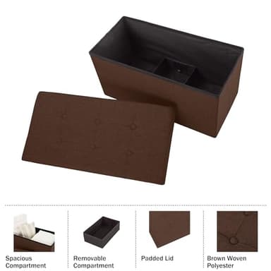 Lavish Home Ottoman Set of 2 - Ottoman Foot Rest, Linen Chest, or Storage Bench Set - 30in Ottomans for Living Room, Bedroom, Dorm Storage (Brown) - Image 4