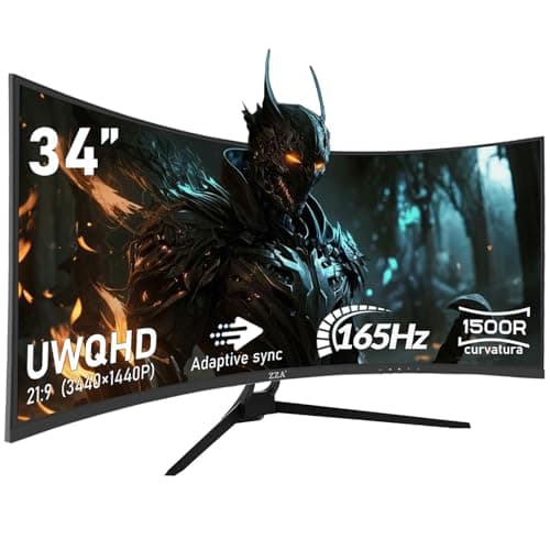 ZZA Ultrawide 34 Inch Monitor,PC Screen 165hz 1500R WQHD 3440x1440,Computer Gaming Monitors 1500R Curved VA Panel AMD FreeSync Premium| HDR10|99% sRGB |1ms| Borderless Design|VESA - Image 1