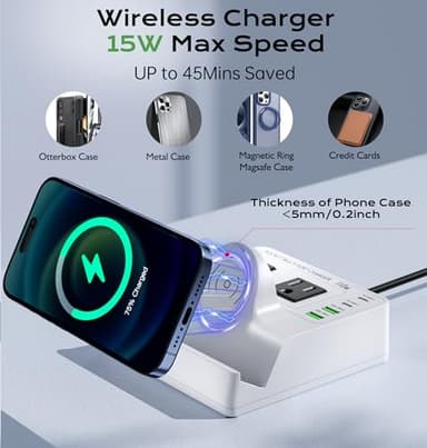 USB Charging Station for Multiple Devices Apple, TOPOINT 7 in 1 Power Strip with Wireless Charger for iPhone, 65W Fast Charging USB C Charger Block Phone for Samsung Android MacBook iPad Tablet - Image 4