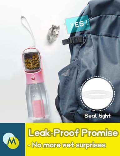 MoonyMars Portable Water Bottle for Dogs, 3 in 1 Pet Travel Bowl Dispenser with Food Treat Container & Poop Bag Holder, Summer Outdoor Walking Hiking Accessories for Large Dog On The Go - Pink, 20oz - Image 5