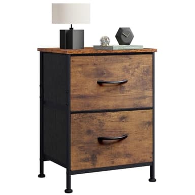 WLIVE Night Stand, Small 2 Drawer Dresser, Nightstand with Fabric Bins for Bedroom, Closet, Dorm, Rustic Brown Wood Grain Print, 11.8" D x 15.7" W x 20.9" H - Image 1