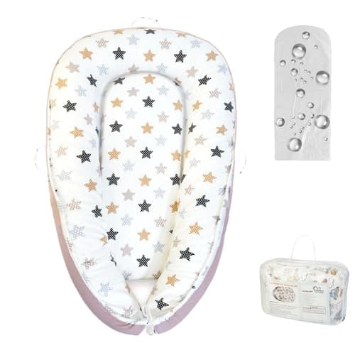 Baby Lounger with Waterproof Liner, Infant Lounger for 0-24 Months Newborn,Soft Cotton & Breathable Cover,Essentials Gifts for Baby Travel and Floor (Baby Star) - Image 1