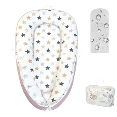 Baby Lounger with Waterproof Liner, Infant Lounger for 0-24 Months Newborn,Soft Cotton & Breathable Cover,Essentials Gifts for Baby Travel and Floor (Baby Star) - Image 1