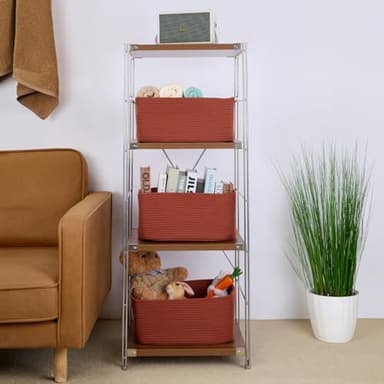 MiniArk Large Storage Baskets for Shelves, Closet Organizers Bins for Clothes Blanket Towels, Baby Nursery, Toy Baskets Box, Woven Rope Baskets, 17 x 13 x 7.5”, 2 Packs Oxide Red - Image 4