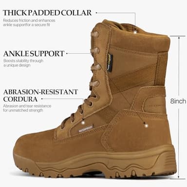 FREE SOLDIER Men's Tactical Boots 8 Inches Lightweight Combat Boot Durable Suede Leather Military Work Boots Desert Boot(Brown-waterproof,7) - Image 3